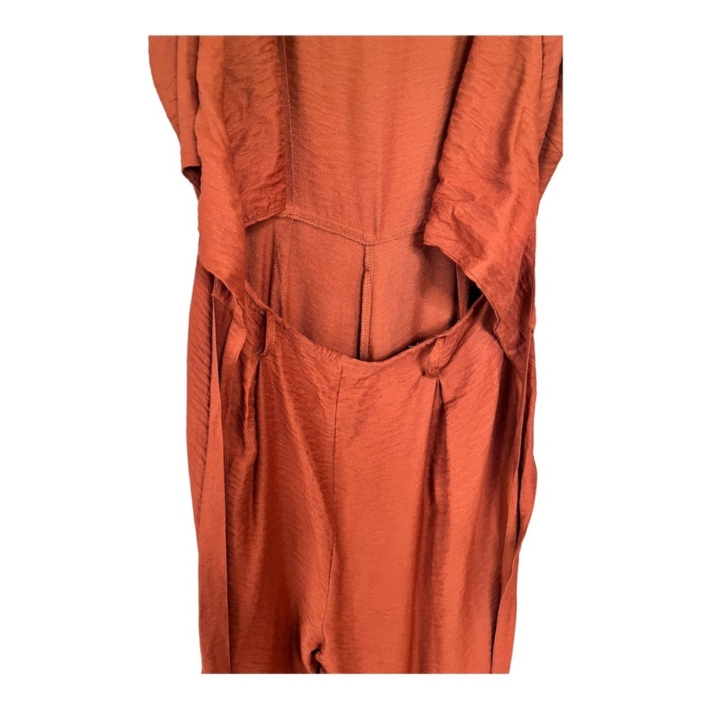 Le Lis Boutique Burnt Orange Cutout Tie Knot Wide Leg Jumpsuit Size Large - Picture 11 of 14